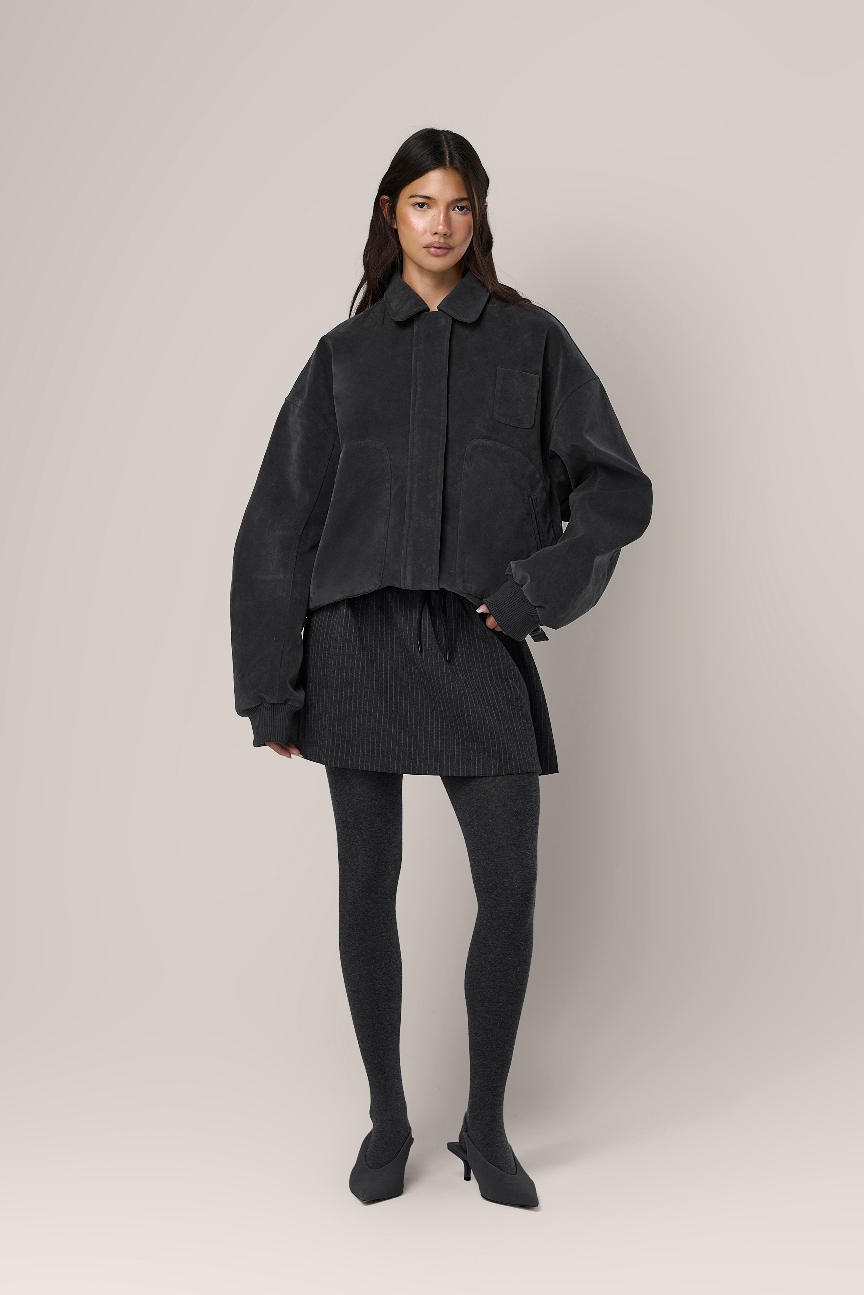 Martha Faux Suede Jacket in Dark Grey